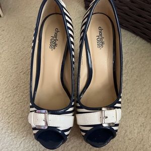Blue and White strip platform high heel 7.5